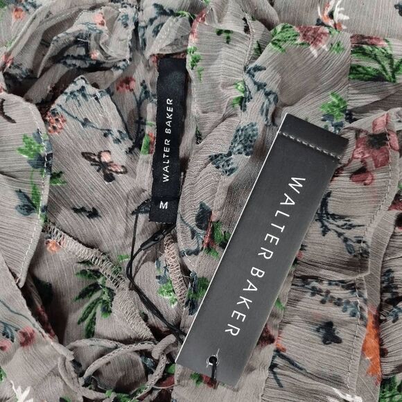 NWT Walter Baker Gray Floral Sheer Danielle Ruffle Blouse Butterflies Sz M - Picture 9 of 10